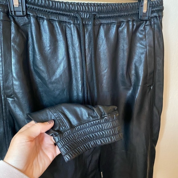 Sportmax Code Women’s Faux Leather Joggers Size 2 Black Drawstring Business - Picture 5 of 10